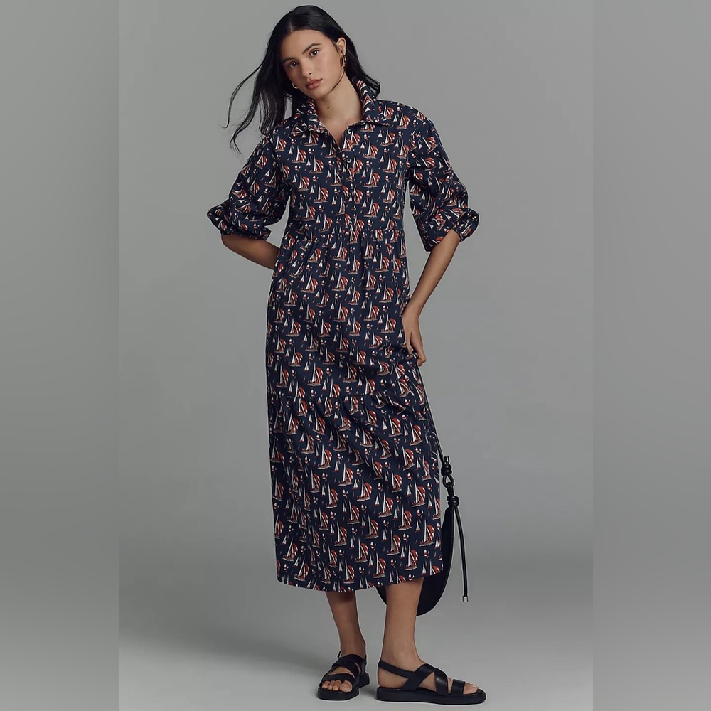 Anthropologie Maeve Bettina Tiered Shirt Sailboat Dress (Size M) - NWT